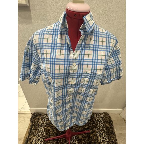 Burberry Blue Checkered Plaid Button Up Shirt Size Medium - Picture 1 of 7